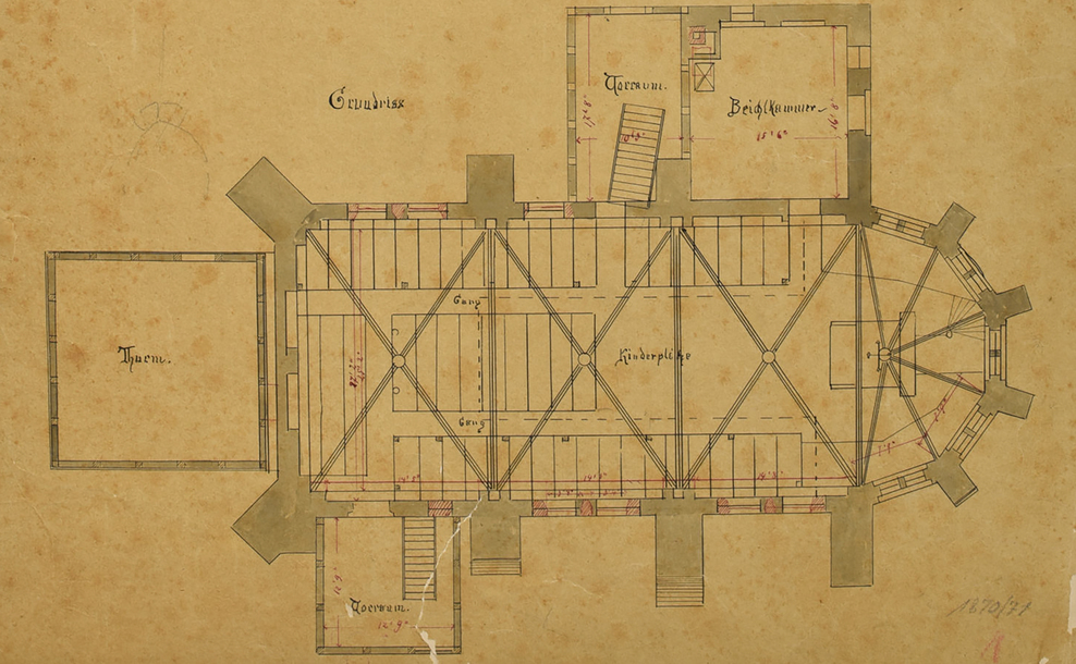Ein historischer Plan der Kirche in Wietzendorf von Conrad Wilhelm Hase (1871)